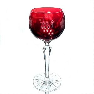 Vtg 60s Bohemian Ruby Red Cut To Clear Crystal Wine Hock Goblet Glass European